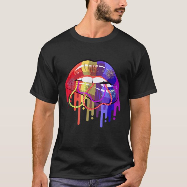T-shirt Mardi Gras Pour Femmes Lèvres Costume Reine Carnav (Devant)