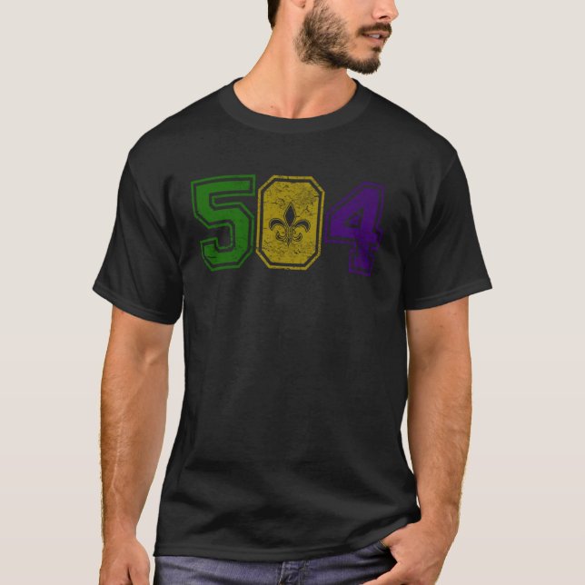 T-shirt Mardi Gras Retro Arboré Fleur De Lis NOLA 504 (Devant)