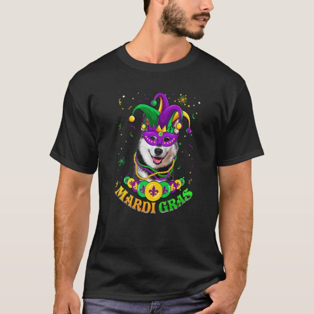T-shirt Mardi Gras Sibérien Husky Chien Papa Chien Maman M (Devant)
