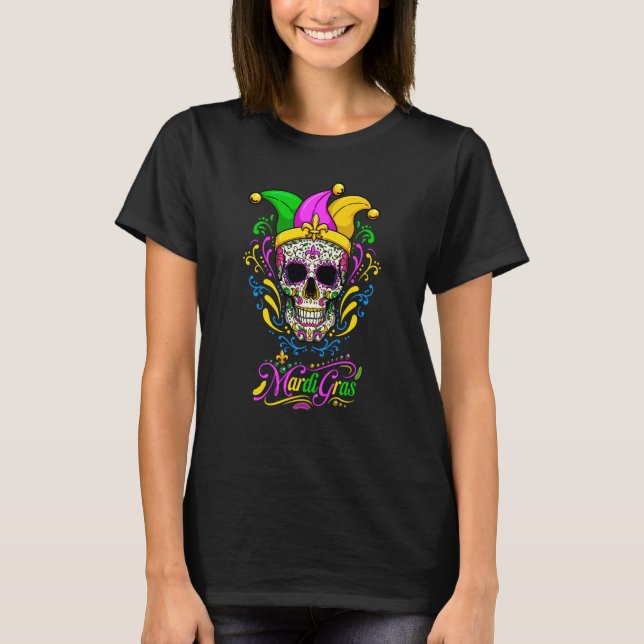 T-shirt Mardi Gras Sugar Skull Fleur De Lis Jesters Hat Pa (Devant)