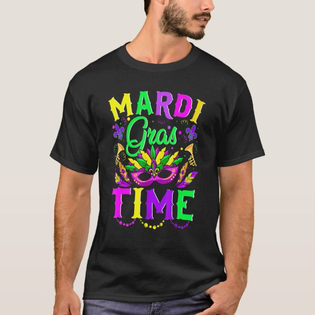 T-shirt Mardi Gras Time Feathered Krewes Mask Mardi Gras (Devant)