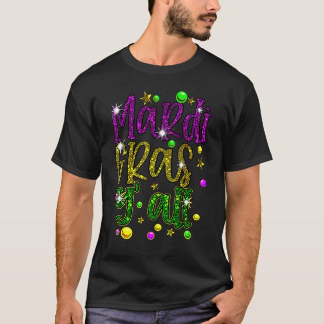 T-shirt Mardi Gras Y'all Galveston Fun Cute Beads And Mask (Devant)