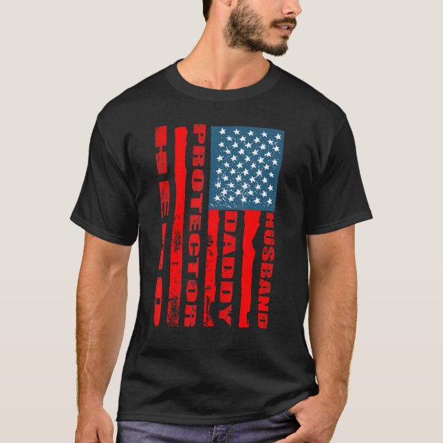 T-shirt Mari Daddy Protecteur Héros Drapeau Usa Fête des p (Devant)