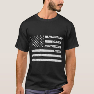 T-shirt Mari Daddy Protector Héros Drapeau américain Pères