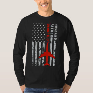 T-shirt Mari Père Pilote Usa Drapeau Aéronautique Avion Fa
