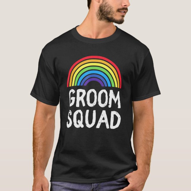 T-shirt Mariage arc-en-ciel LGBT Groom Team Crew Gay Bache (Devant)
