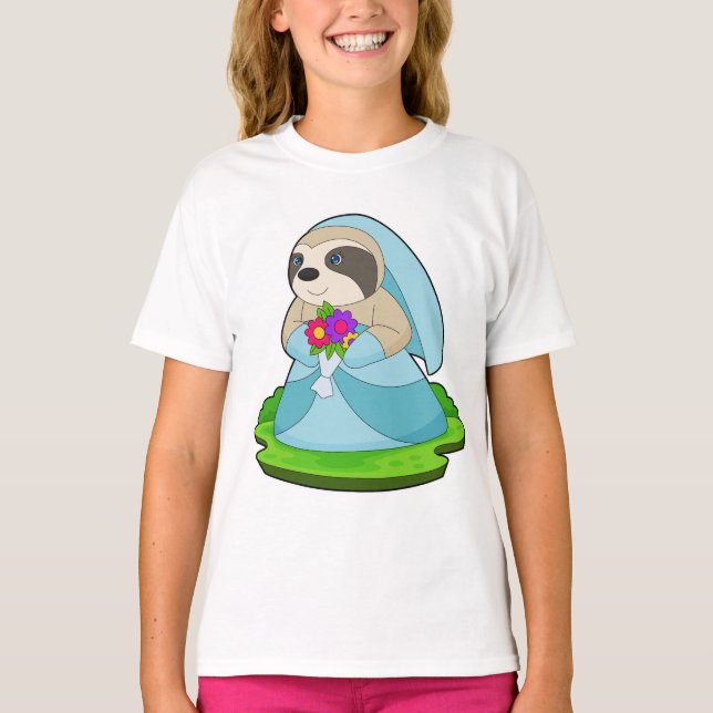 T-shirt Mariage de la mariée paresseux Bouquet de fleurs (Devant)