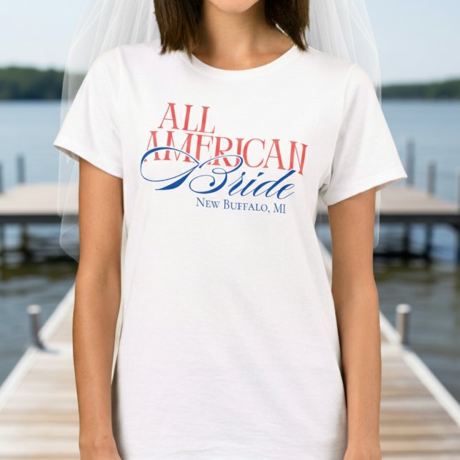 T-shirt Mariage de Luxe Script Tout Americain EVJF (Celebrate the bride with stars, stripes, and sunshine with this Luxury Script All American Bride!)