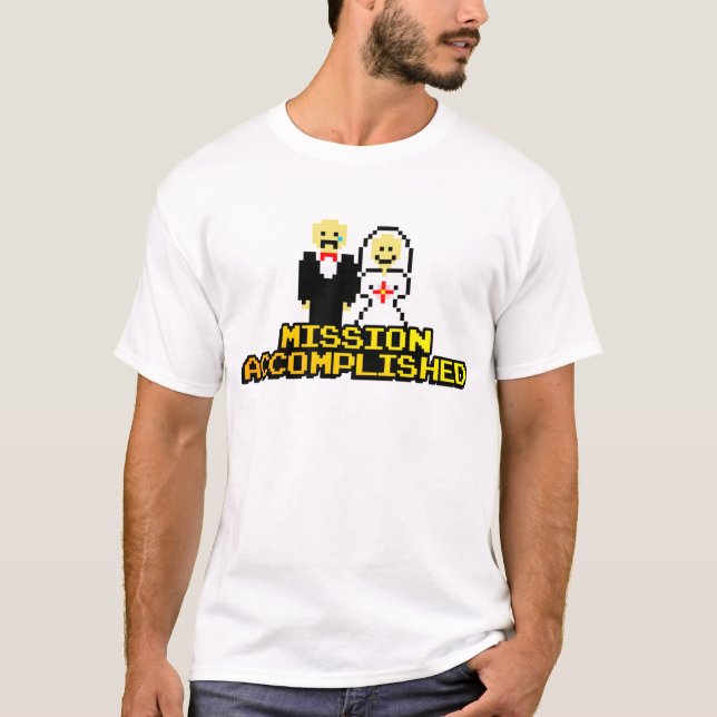 T-shirt Mariage "Mission accomplie" (8 bits) (Devant)