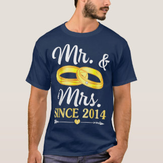 T-shirt Mariage Ring A Marié Mr & Mrs Depuis 2014 Happy Hu