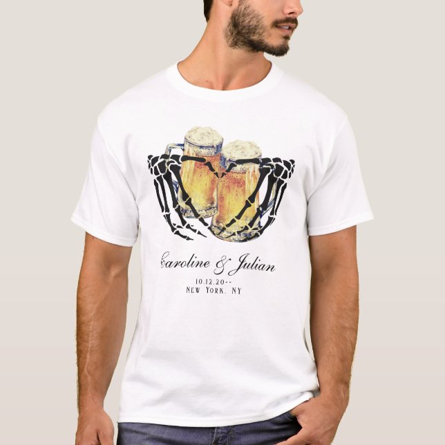 T-shirt Mariage sous le signe de la bière Skeleton Hands B (Devant)