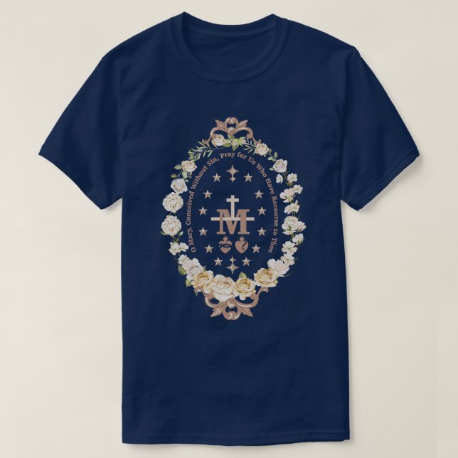 T-shirt Marian Catholic Virgin Mary Marian Cross Floral Re (Design devant)