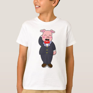 T-shirt Marié cochon avec costume et cravate