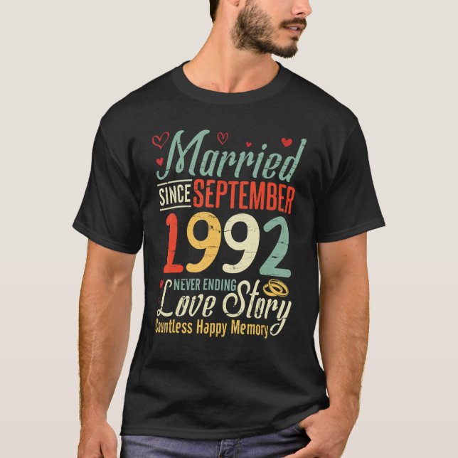 T-shirt Marié Depuis Septembre 1992 Jamais Terminé L'Amour (Devant)