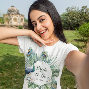 T-shirt Mariée à Venir Fleur Tropical Indien Paon Floral M