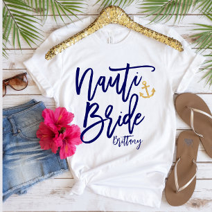 T-shirt Mariée Nauti Drôle Calligraphie Moderne Bleue