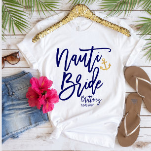 T-shirt Mariée Nauti Drôle Calligraphie Moderne Bleue