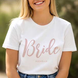 T-shirt Mariée Personnalisé Nom Rose Poussiéreux Blanc