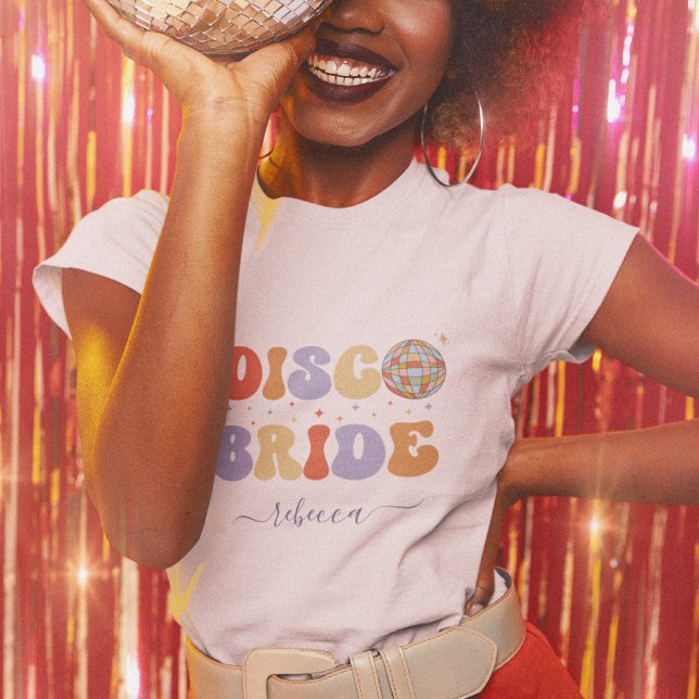T-shirt Mariée Rétro Disco & Nom Fête de Bachelorette 70s (Créateur téléchargé)