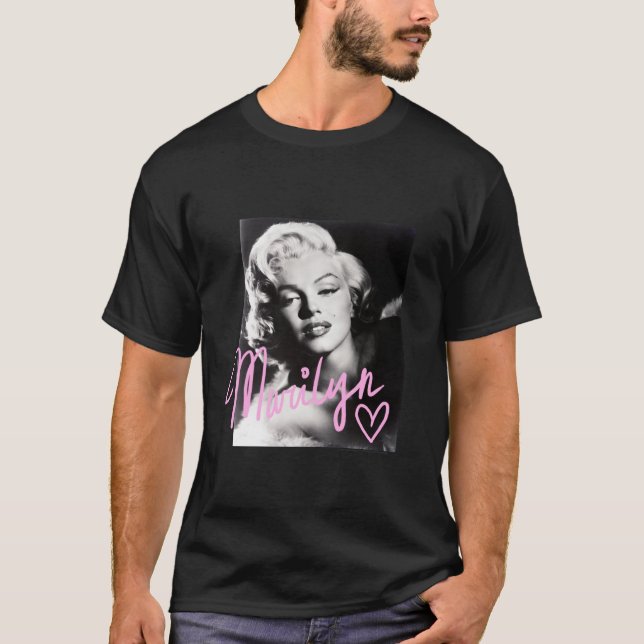 T-shirt Marilyn Monroe écriture rose noire et blanche (Devant)