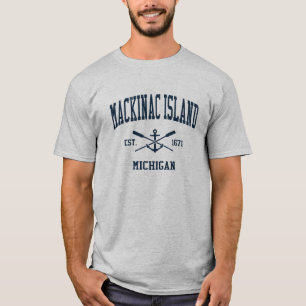 T-shirt Marine Vintage de l'île Mackinac Oars croisés et A