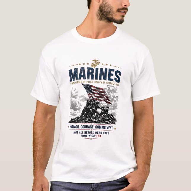 T-shirt Marines du USMC Forgés Par La Valeur Drapeau Améri (Devant)