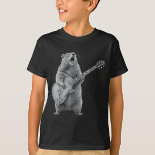 T-shirt Marmotte Jouant De La Guitare Rock Bonne Journee D