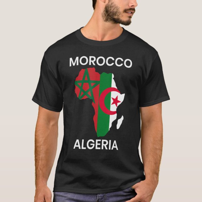 T-shirt Maroc Algérie Drapeau avec l'Afrique Carte (Devant)