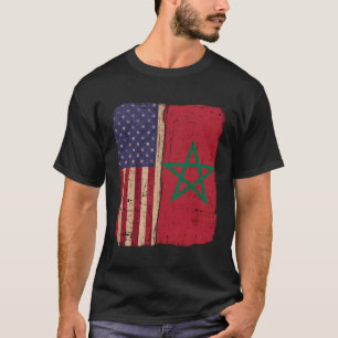 T-shirt Maroc Et Amérique États-Unis Drapeau Racines Moiti