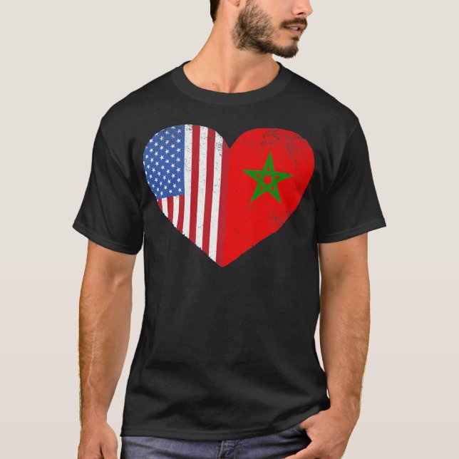 T-shirt Marocain Américain Drapeau Coeur Maroc USA  (Devant)