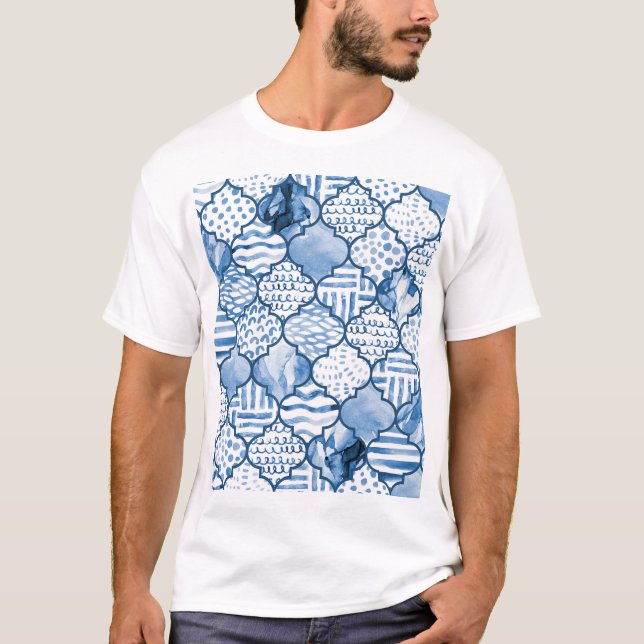 T-shirt Marocain géométrique, aquarelle motif sans couture (Devant)