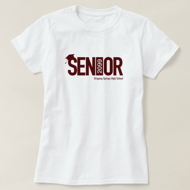 T-shirt Maroon SENIOR avec un cap de graduation (Design devant)
