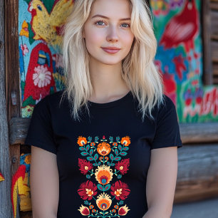 T-shirt Maroon, turquoise et jaune pastel Folk Wycinanki