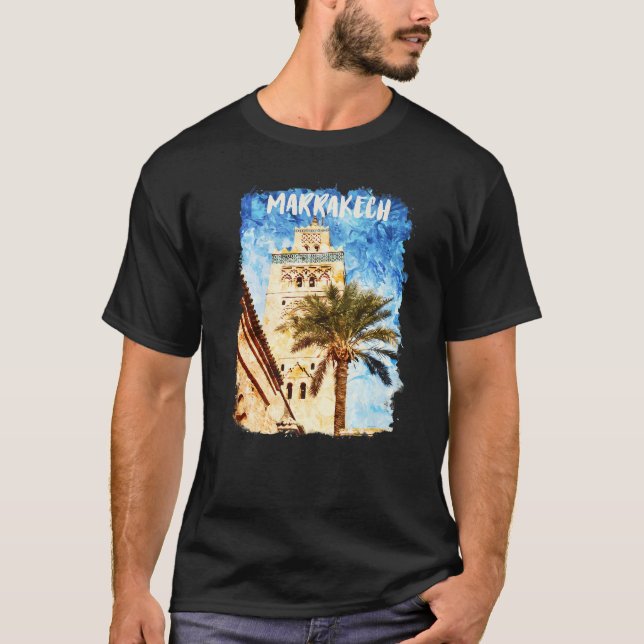T-shirt Marrakech Maroc Aquarelle Kutubiyya Mosquée ou K (Devant)
