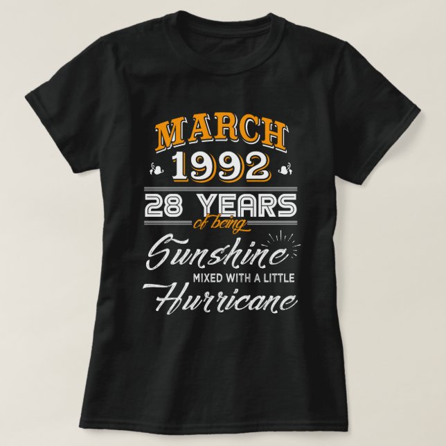 T-shirt Mars 1992 - Cadeaux de mariage de 28 ans (Design devant)