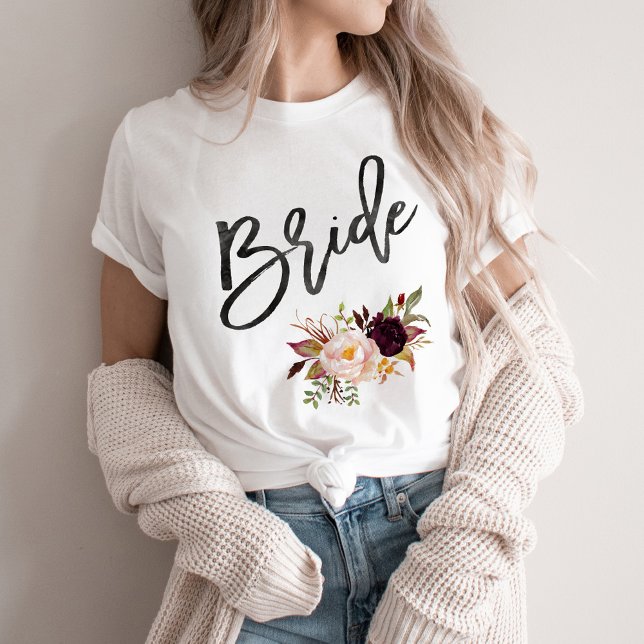 T-shirt Marsala burgundy Mariée florale (Créateur téléchargé)