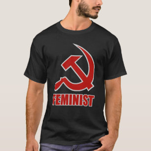 T-shirt Marteau et faucille féministes rouges et gris sur
