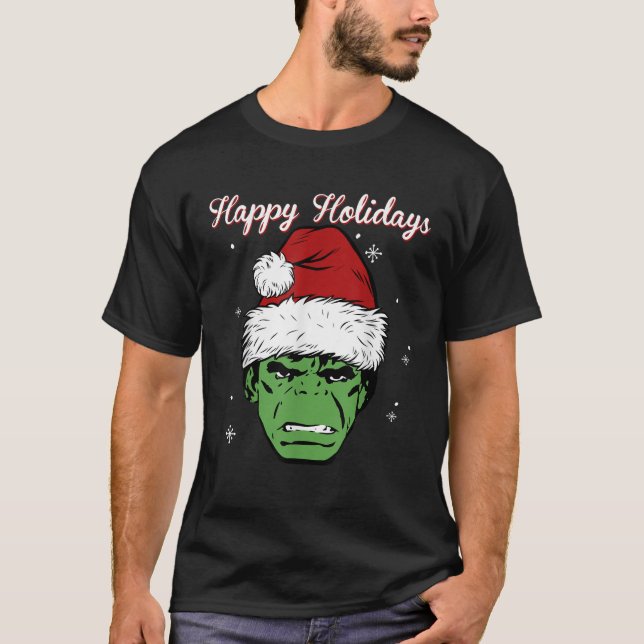 T-shirt Marvel Hulk Santa Hat Joyeux Vacances Portrait Chr (Devant)
