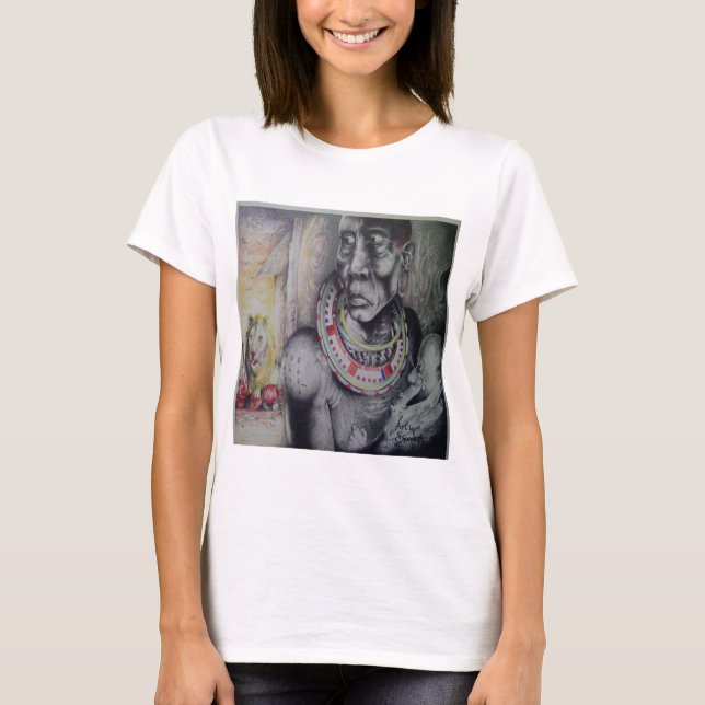 T-shirt Masaï Mère & Enfant avec Lion Art Imprimer/Graphiq (Devant)