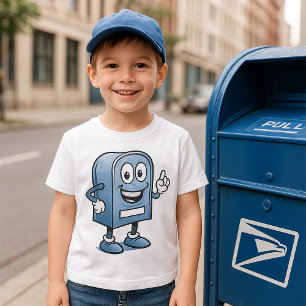 T-shirt Mascotte de boîte aux lettres joyeux bleu caractèr