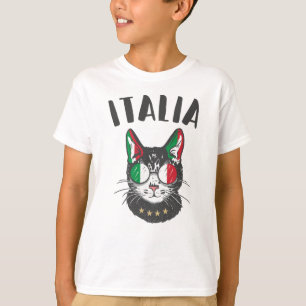 T-shirt Mascotte de chat de football d'Italie Drapeau de f