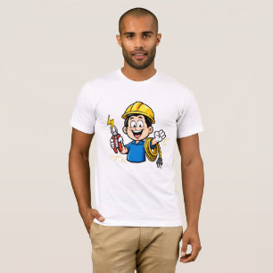 T-shirt Mascotte énergique d'électricien éclair dessin ani