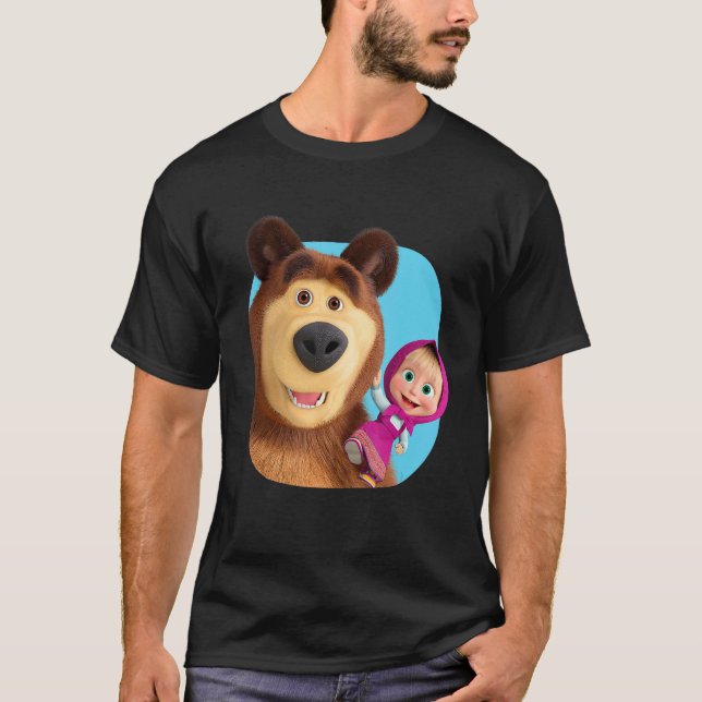 T-shirt Masha et Bear Duo ensemble bleu (Devant)