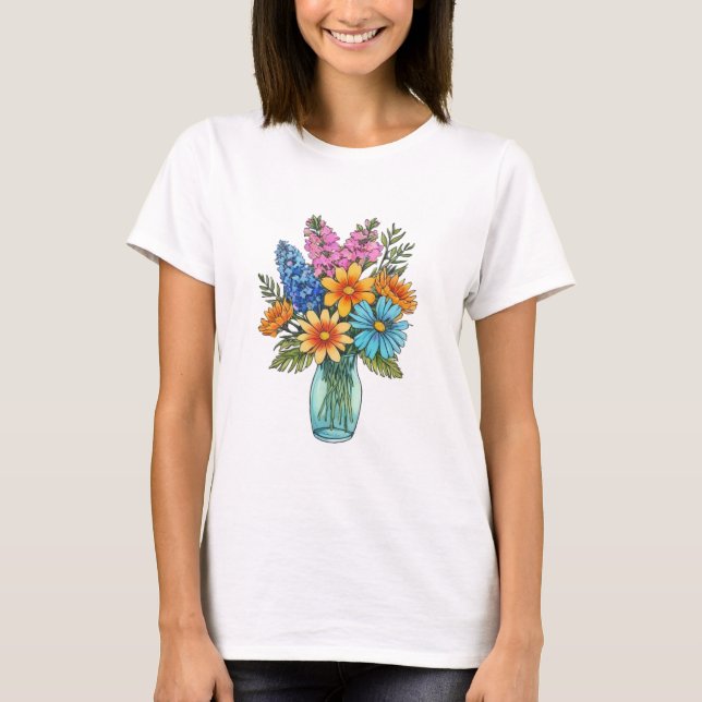 T-shirt Mason Jar avec beau Fleur sauvage d'aquarelle (Devant)