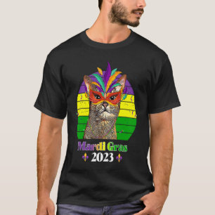 T-shirt Masque de chat de fête Perles Mardi Gras 2023  12