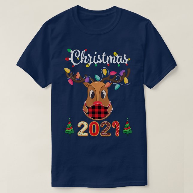 T-shirt Masque de rennes Noël 2021 Pyjama Joyeux Noël Lig (Design devant)