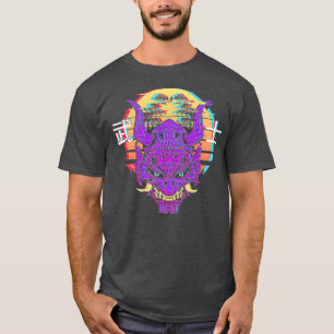 T-shirt Masque Sythwave Rétro Samurai avec arbre Bonsai