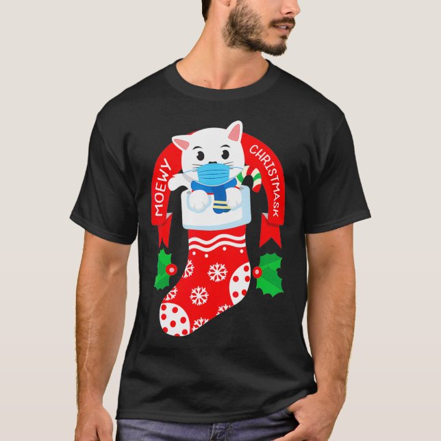 T-shirt Masque Visage Cute Chat Drôle Pajama de Noël Pour (Devant)