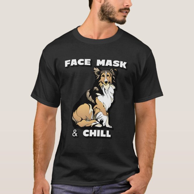 T-shirt Masque visage et froid collie chien avec texte bla (Devant)