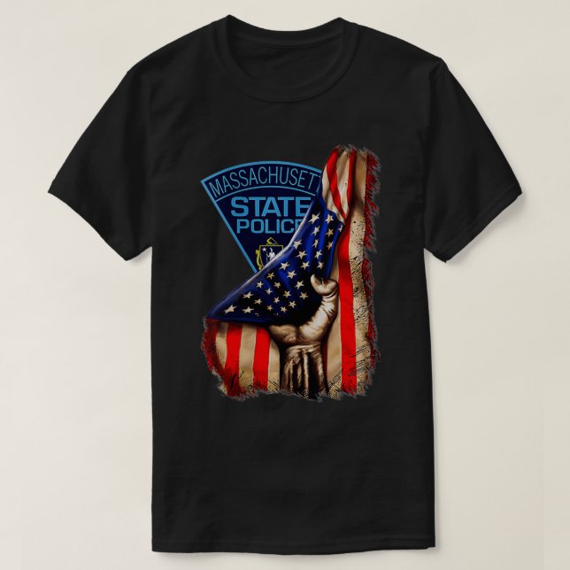 T-shirt Massachusetts de femmes Police d'État Drapeau amér (Design devant)